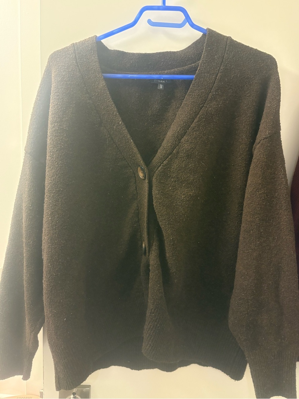Dynamite Dark Brown V-Neck Single-Button Cardigan